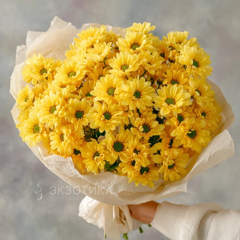 Монобукет из желтых кустовых хризантем