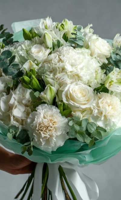 Букет с гвоздиками «Мятная прохлада»